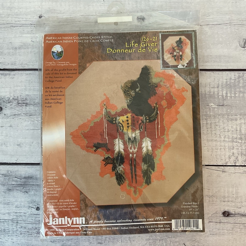 Janlynn American Indian Counted Cross Stitch Kit Life Giver Buffalo Feathers NEW